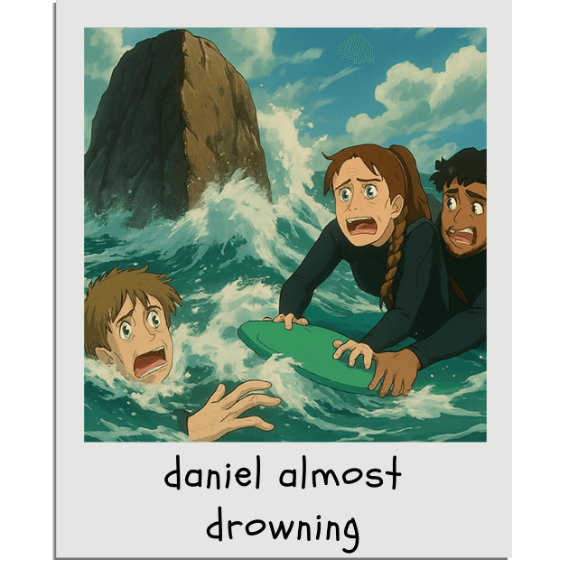When Polish Daniel almost drownd while surfing (he can't swim).